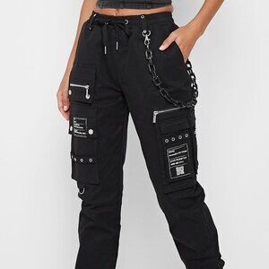 Maniere De Voir black marble chain cargo pants